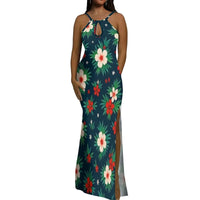 Halter Water Drop Floor-Length Dress For Polynesian Ladies Custom-Made Floral Pattern Evening Dress Stunning Summer Dress