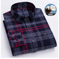 New in shirtplus size 7XL 100%cotton sanding long-sleeve shirts for men slim fit plain shirt striped plaid single pocket clothes