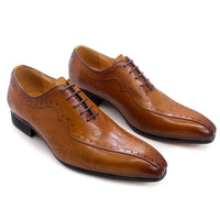Italian Style Men's Genuine Leather Oxford Dress Shoes Brown/Black High-Quality Lace-Up Formal Wedding Suit Footwear