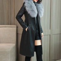 Winter Faux Fur Collar Leather Long Loose Coats Coat Female Jacket Parka Women Femme Rabbit Mink Sheepskin Fashion Fox