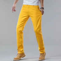 New High Quality Men's Trend Yellow Red White Jeans 2024 Spring Autumn Male High Waist Casual Pants Classic Brand Denim Trousers