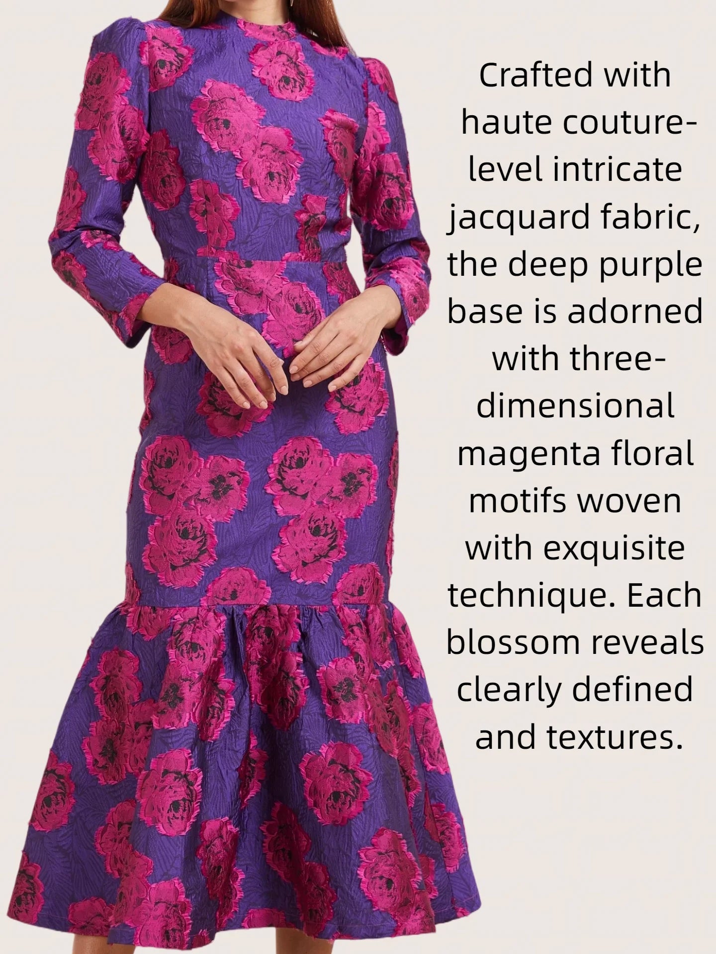 Elegant Brocade Women Maxi Mermaid Dress Long Vintage Flowers Slim Clothing Stand Collar Party Dresses Robe Femme Vestido