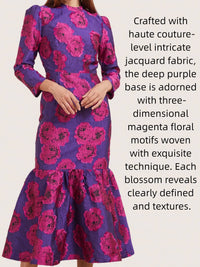 Elegant Brocade Women Maxi Mermaid Dress Long Vintage Flowers Slim Clothing Stand Collar Party Dresses Robe Femme Vestido