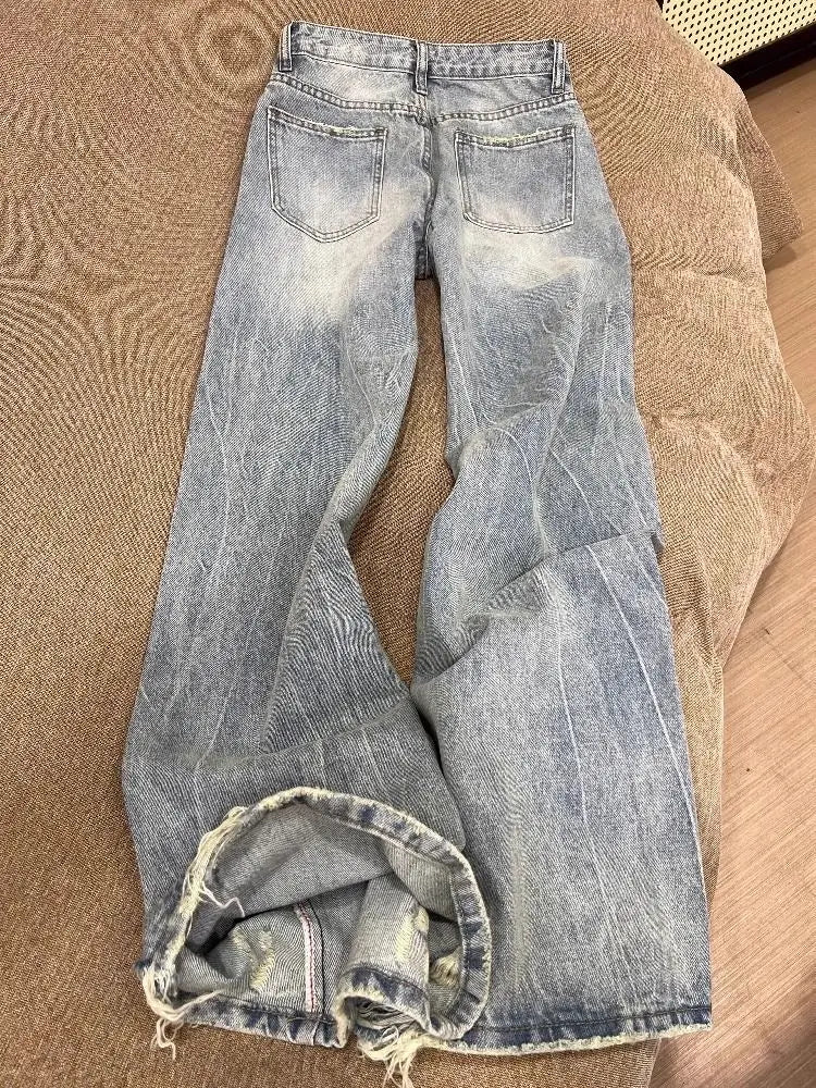 Baggy Jeans Women Clothing Street Retro Washing and Aging Ripped Jeans for Women Casual Wide-leg High Waisted Jeans Woman Pants