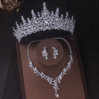 Gorgeous Silver Color Crystal Bridal Jewelry Sets Fashion Tiaras Crown Earrings Choker Necklace Women Wedding Dress Jewelry Set