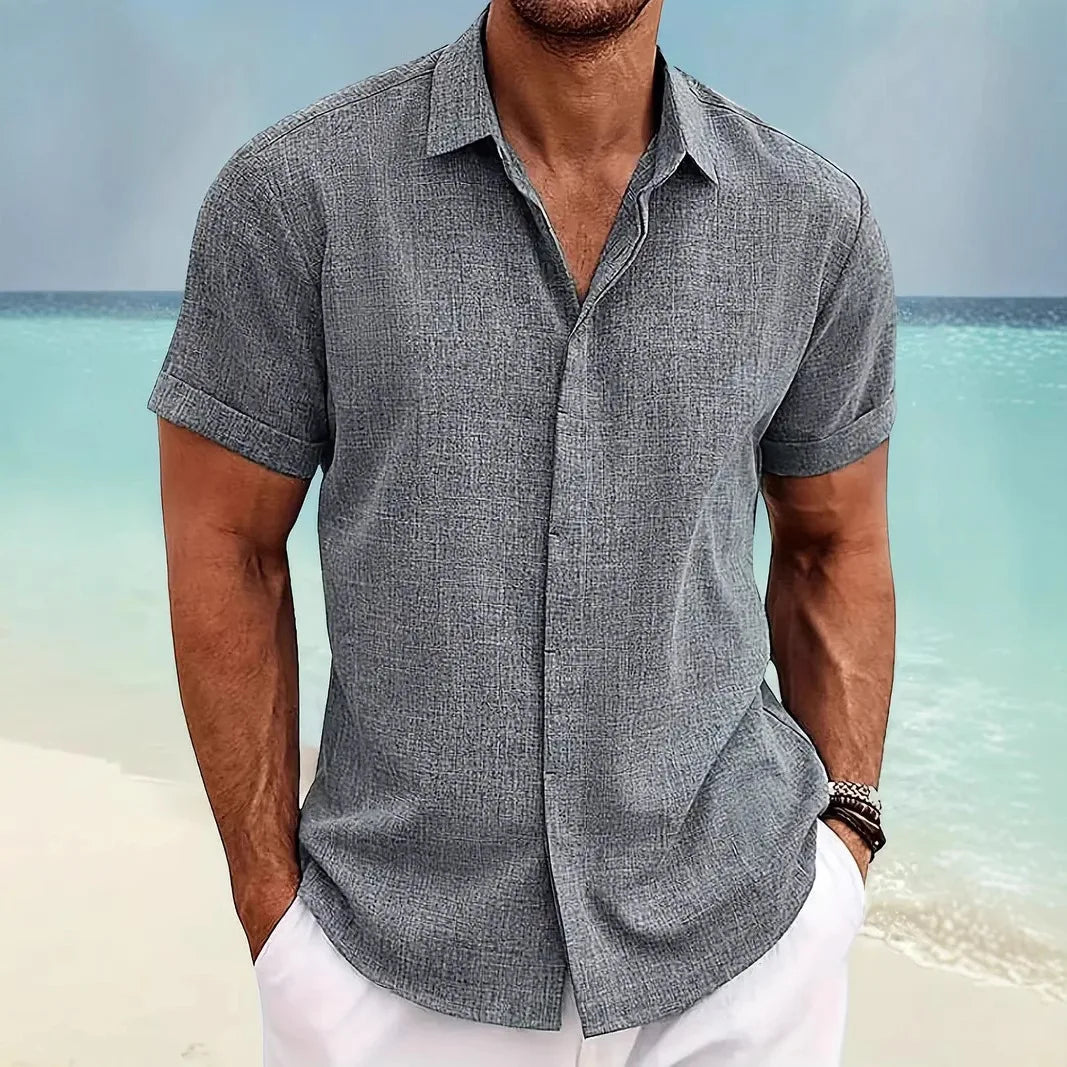 Men's Linen Shirts Short Sleeve Casual Shirts Button Down Shirt for Men Beach Summer Wedding Shirt