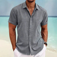 Men's Linen Shirts Short Sleeve Casual Shirts Button Down Shirt for Men Beach Summer Wedding Shirt