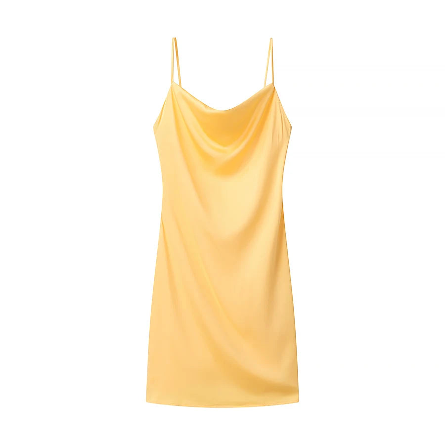 TRAFZA Women Sexy Satin Mini Dress Suspender Backless Slim Dress New 2025 Spring Summer Fashion Glamorous Date Holiday Dress
