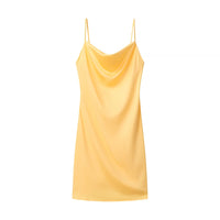 TRAFZA Women Sexy Satin Mini Dress Suspender Backless Slim Dress New 2025 Spring Summer Fashion Glamorous Date Holiday Dress