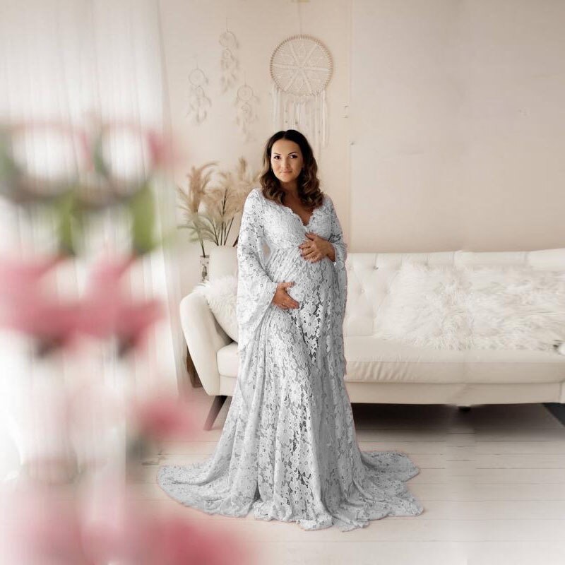 New Long Maternity Photography Props Pregnancy Dress Photography Maternity Dresses for Photo Shoot Pregnant Dress Lace Maxi Gown