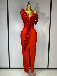Women Sexy Off Shoulder Ruffles Midi Bodycon Bandage Dress 2025 Knitted Celebrity Elegant Evening Luxury Club Party Dresses