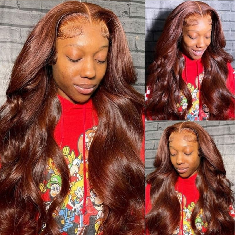 Colored Reddish Brown Lace Front Wig Brunette Auburn Copper Body Wave Synthetic Lace Wigs For Women Pre Plucked with Baby Hair