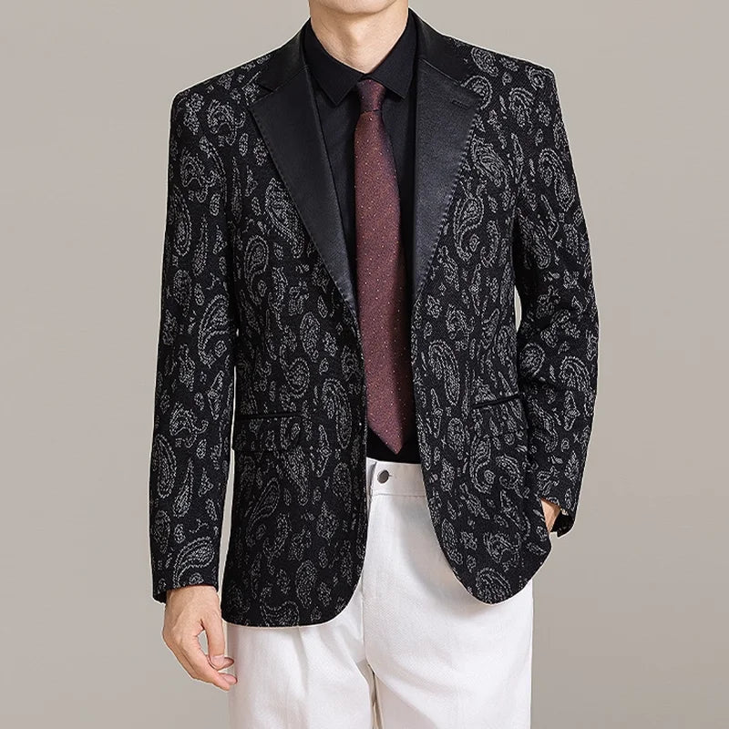 Elegant Printed Blazer for Men - Stylish Fit , Unique Splicing Process , Versatile for Formal & Casual Occasions