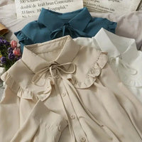 Spring Vintage Women Chiffon Shirts Korean Fashion Lace Up Loose Blouses Y2K Elegant Office Ladies Long Sleeve Outwear Tops New