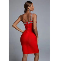 Summer Sleeveless Backless Diamond One Shoulder Diamond Mini Bandage Bodycon Celebrity Nightclub Party Women's Sling Dresses