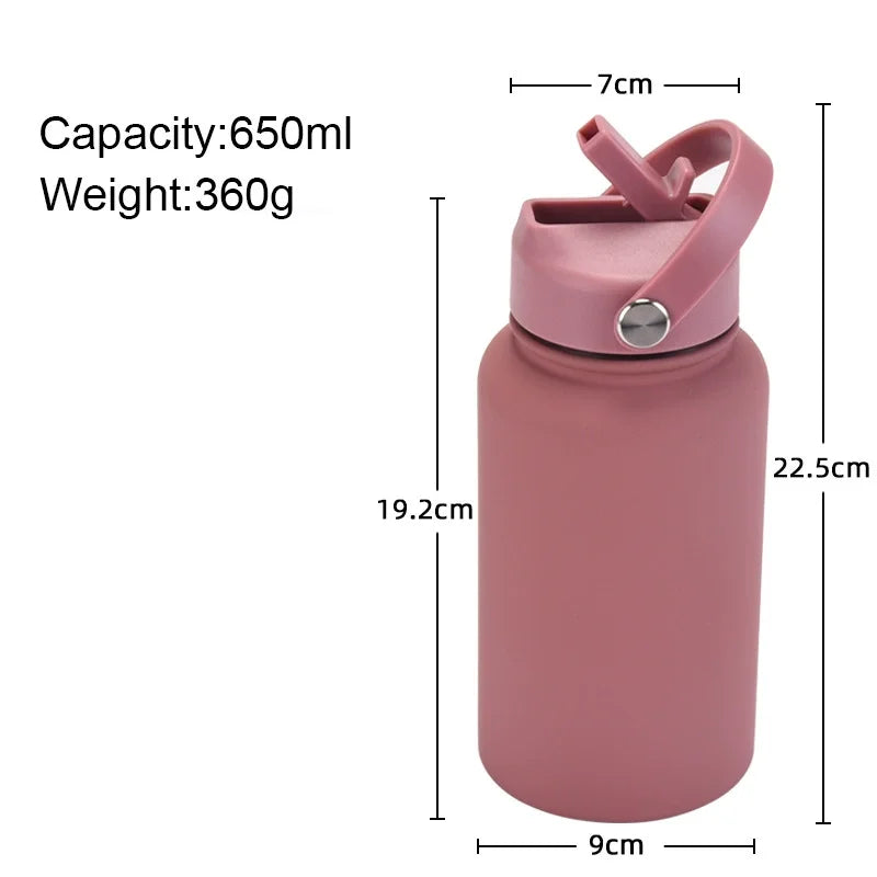 PuraCool Custom Water Bottle 650ml/22oz Insulated Thermos Personalized Tumbler Flask with Straw