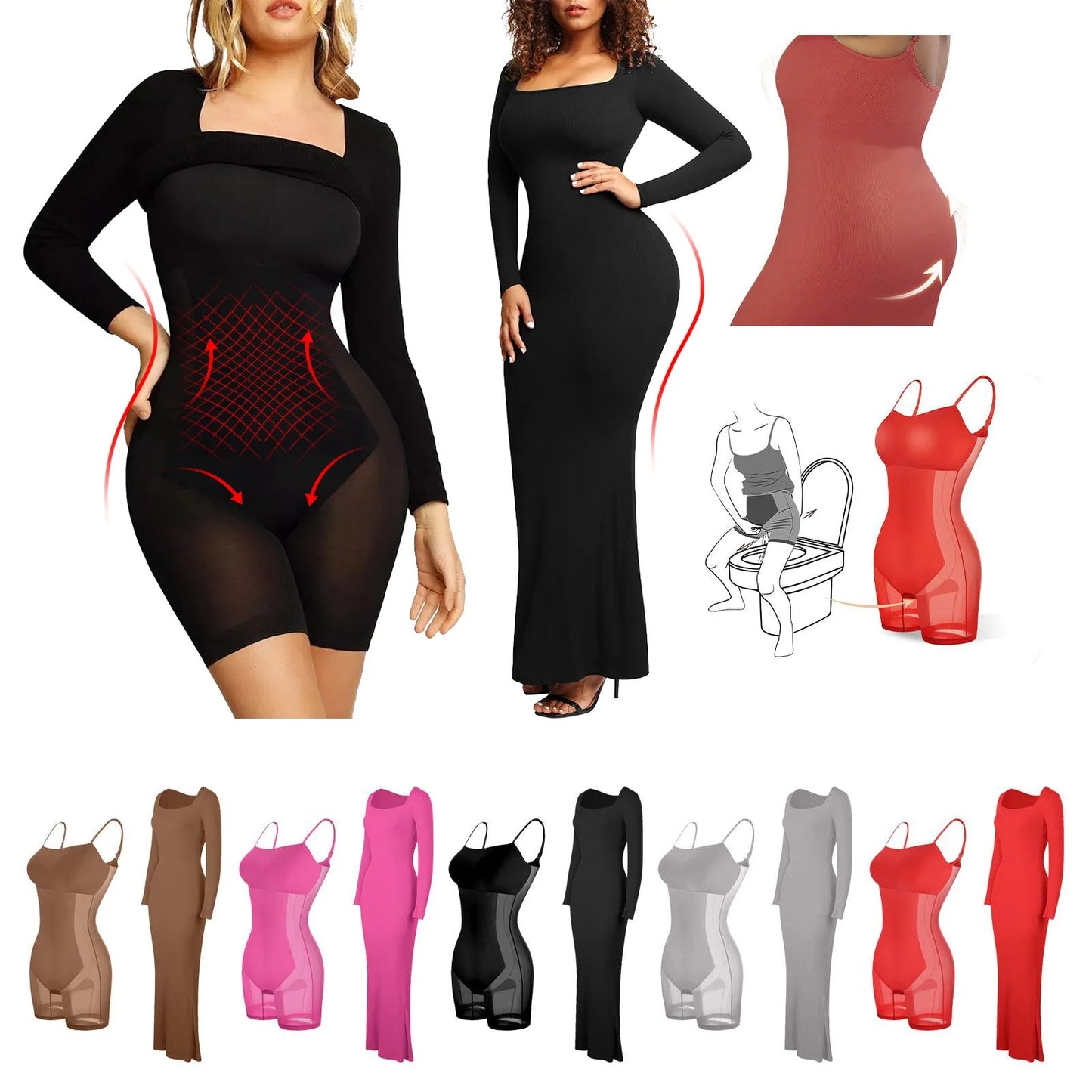 Women's Solid Color Bodybuilding Long Dress Built In Bodybuilding Underwear 8 In 1 Women Casual Sleeveless Slip Bodycon Dress