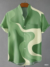 Chemise à manches longues et col montant pour homme, nouvelle collection printemps-automne, imprimée en 3D, rayures irrégulières