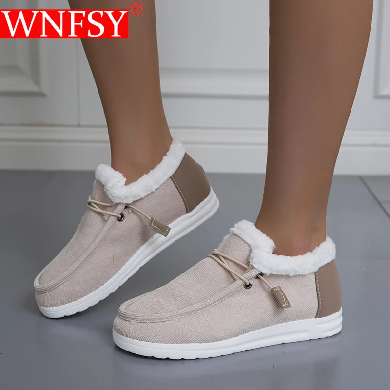 Wnfsy Women Ankle Boots Winter Anti-slip Suede Snow Boots Plush Fur Warm Cotton Shoes Outdoor Casual Ladies Large Size Flat Shoe