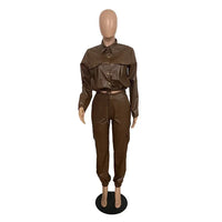 Women Pants Sets Two Piece Long Sleeve Cardigan Hidden Breasted Solid Zipper Fly Pencil Pants Slim Fit High Street Pockets