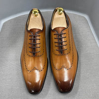 Mens Size 7-12 Oxford Shoes Wingtip Genuine Calf Leather Luxury Lace-Up Business Office Brogue Dress Shoes for Men