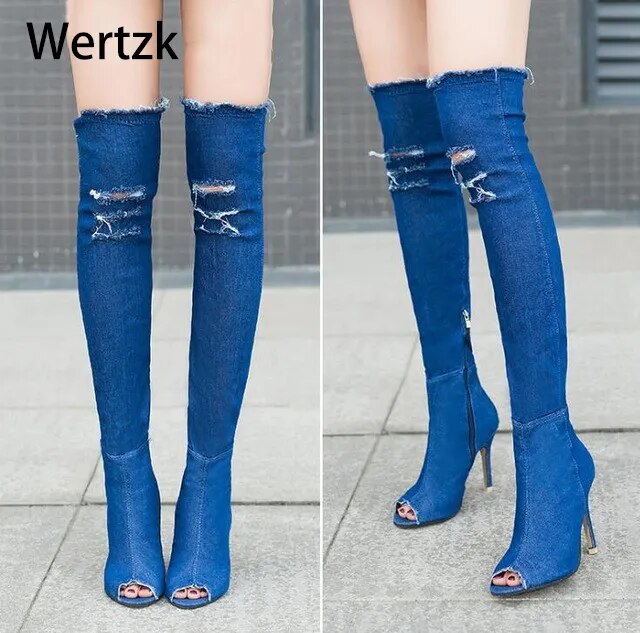 Boots Women Thigh High Boots 2018 Winter Women Boots High Heels Women Shoes tassel jean boot ladies shoes Good service S249