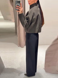 Vintage Stand Collar Women's Cropped Jacket Zipper Loose Full Sleeve Thick Warm Coat 2025 Autumn Winter Lady New in Outwear