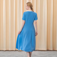 41 Momme Silk Colorblock V-neck Sweet Pink Slim Summer Dress Bright Line Decoration Office Short Sleeve Midi Dresses A028