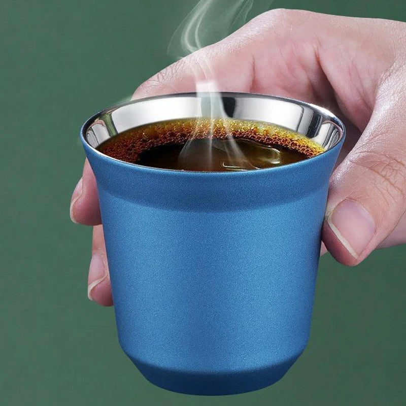 304 Stainless Steel Double-layer Coffee Cup Insulated Tea Cup Beer Cup Painted Espresso Cup Outdoor Portable Capsule Coffee Cup