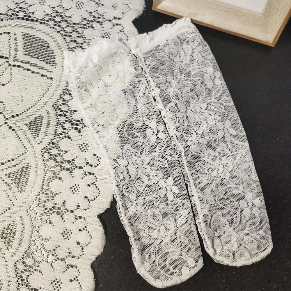 Lolita Skirt Base Socks White Lace Thin Ruffle Long Knee-high Sock for Kids Baby Princess Style Heart Bow Pattern Mesh Stockings