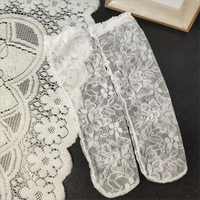 Lolita Skirt Base Socks White Lace Thin Ruffle Long Knee-high Sock for Kids Baby Princess Style Heart Bow Pattern Mesh Stockings