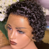 OYM HAIR Pixie Cut Wig Short Curly Lace Front Human Hair Wigs for Black Women Brazilian Water Wave 13x1 Transparent Lace Wigs