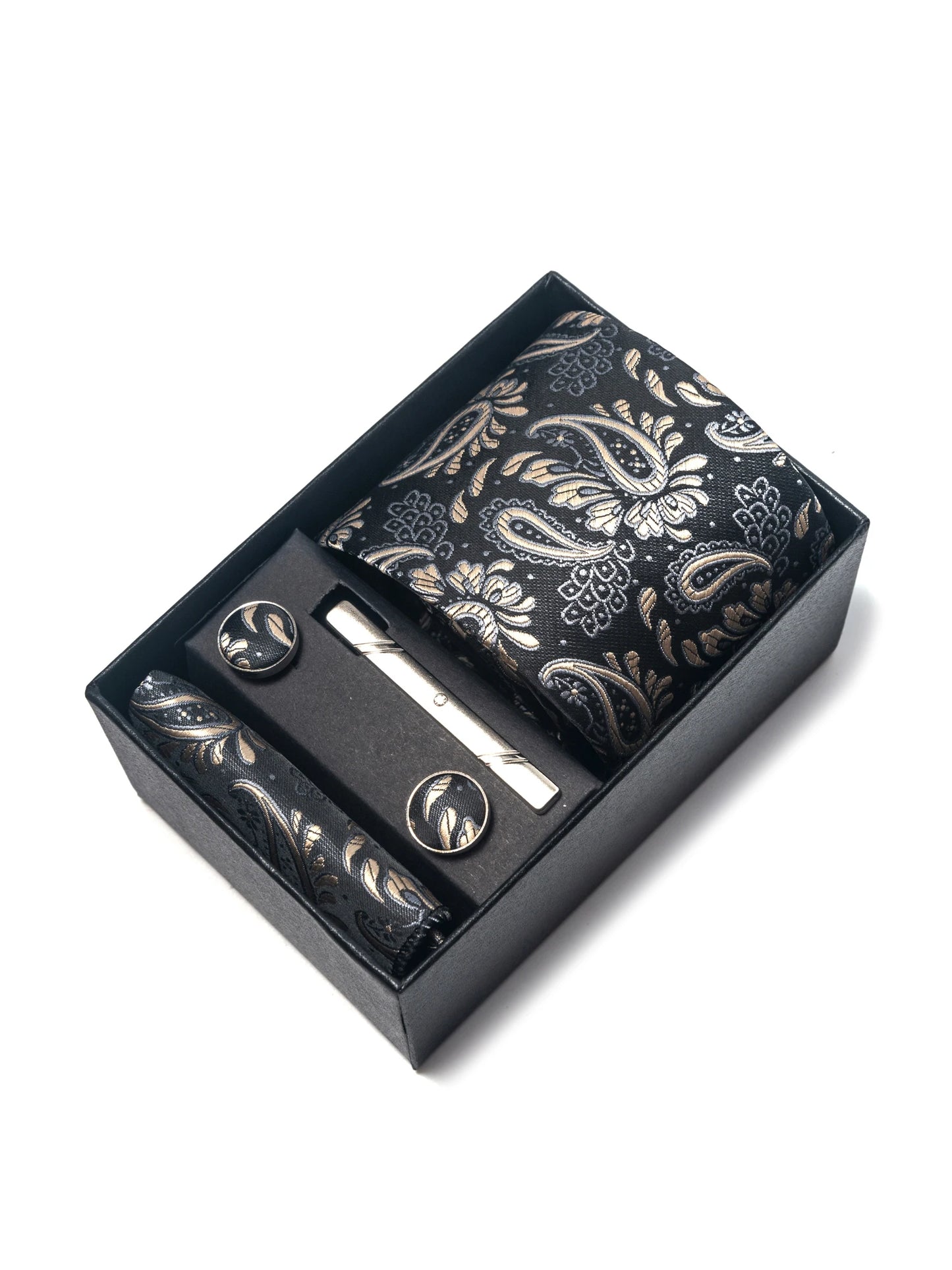 2025 New Design Fashion Brown Paisley Tie Handkerchief Cufflink Set For Men Necktie Clothing Accessories Birthday Present