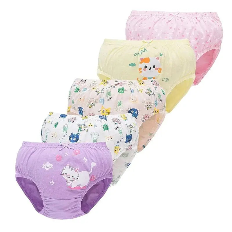 5 Pcs/Box Children Underwear Girl Soft Cotton Girls Briefs Pants Cartoon Lovely Cat Kids Underpants Breathable Panties For Girls