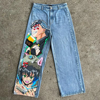 Japanese anime printing baggy jeans harajuku wide leg denim pants y2k men jean streetwear vintage couples trouser women clothing