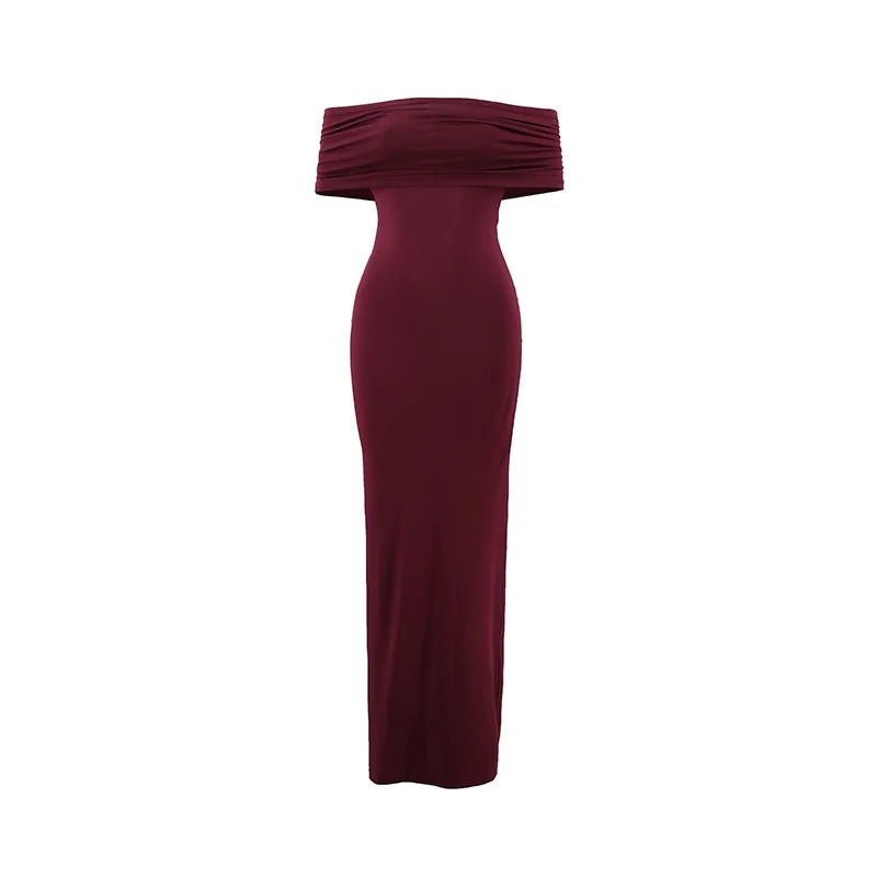 Women's Slim Sexy Strapless Long Dress Temperament Solid Color Hip Sleeveless Off-shoulder Backless Package Club Party Dresses