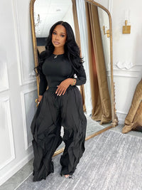 Fall 2025 Outfits Women Two Piece Set Solid Casual Long Sleeve Tops and Ruffle Drawstring Jogger Pants Streetwear Matching Sets