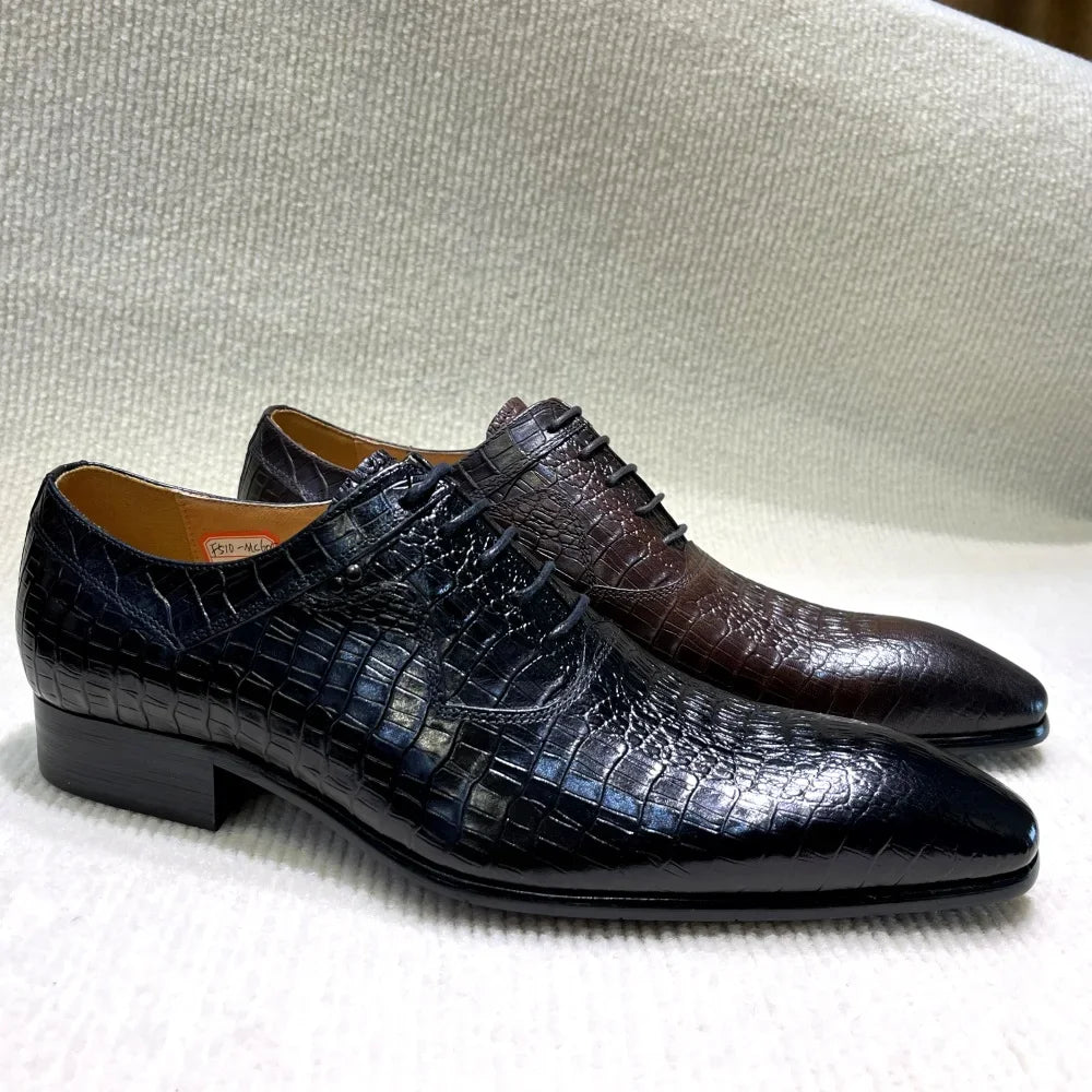 Italian Luxury Men's Pointed Toe Oxford Shoes Black Coffee Leather Lace-Up Dress Shoes for Wedding Office Business Formal Wear