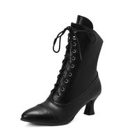2025 New Lace Up Ladies High Heel Shoes Strange Steampunk Boot Victorian Ankle Boots Women Pointed Toe Thick Soled Short Boots