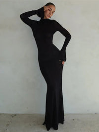 Laxsesu Backless Sexy Maxi Dress Women's Long Sleeve Bodycon Black Autumn Dress Elegant Party Evening Dresses for Women 2023