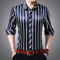 Streetwear Fashion Men Silk Smooth Shirt Spring Autumn New Male Clothes Business Casual Vintage Long Sleeve Basic Casual Tops