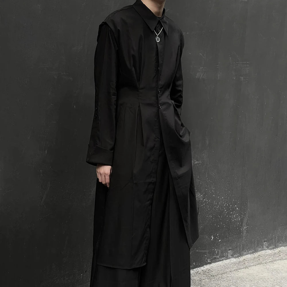 Mens Mid-Length Shirt Dark Gothic Style Casual Cape Autumn Japanese Streetwear Fashion Mature Style Long-Sleeve Tops Unisex 2024