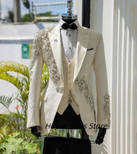 Luxury Rhinestones Men Suits Slim Fit Customized Groom Best Man Wedding Party Tuxedos 3 Pieces Sets Male Blazers Traies Dehombre