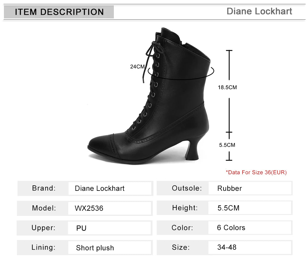 2025 New Lace Up Ladies High Heel Shoes Strange Steampunk Boot Victorian Ankle Boots Women Pointed Toe Thick Soled Short Boots
