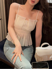 Elegant Sweet Corset Office Lady Casual Sleeveless Blouse Women Evening Party Sexy Y2k Crop Top Korean Fashion Summer 2023