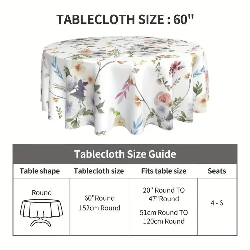 1PC Spring Lemon Tablecloths, Stain Resistant And Waterproof, Wrinkle Resistant Boho Watercolor Abstract Floral Leaves Rustic Ta