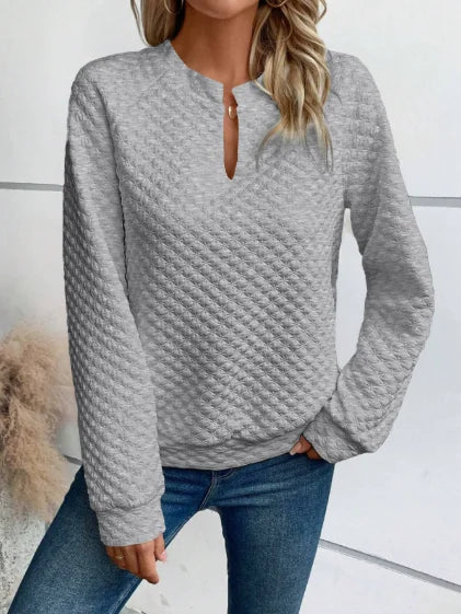 Women Sweatshirt 2025 Spring Autumn Latest Fashion Solid Color Deep V-Neck Pullover Long Sleeved Casual Hoodie Loose Sporty Top