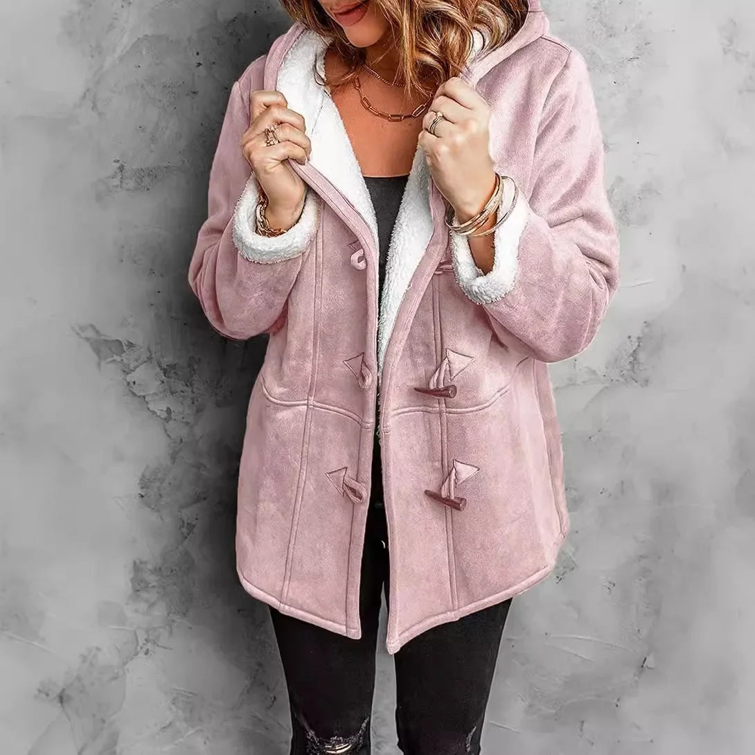 Coats Women Wool Thick Hooded Coat Pockets Single Breasted Full Sleeve Splice Jackets Warm Casual Blend Regular Autumn Winter