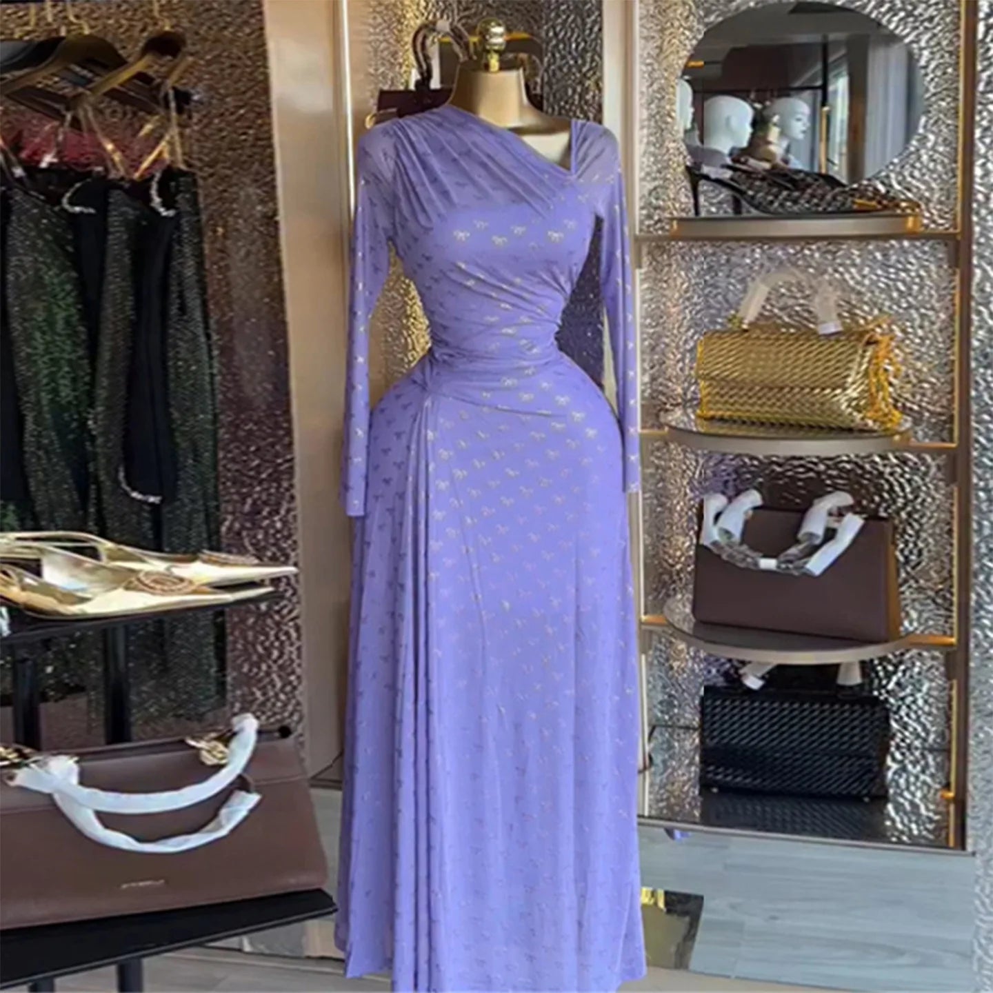 Long Dress Women Dresses Party Night Vestidos Y2k Streetwear Diagonal Collar Lantern Sleeve High Waist Elegant Work 2026