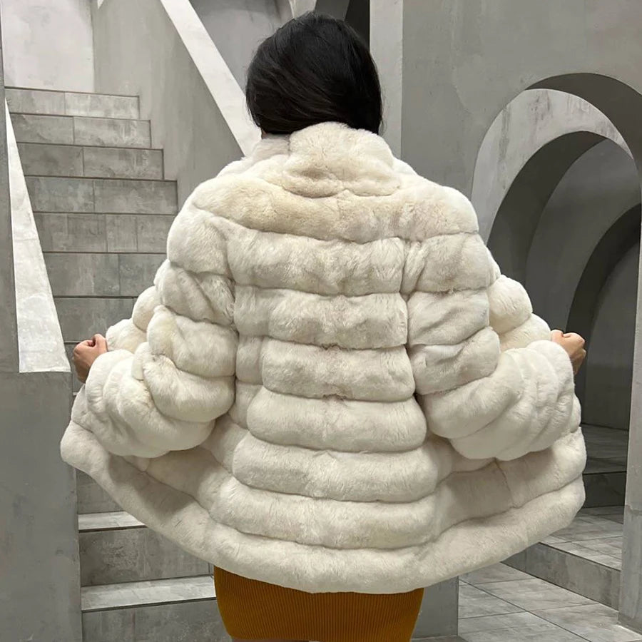 Winter Natural Rex Rabbit Fur Coat Women Short Fur Jackets Chinchilla Fur Best Seller Real Fur Jacket